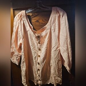 Anthropologie Maeve Light Pink/Peach Button-Up Blouse